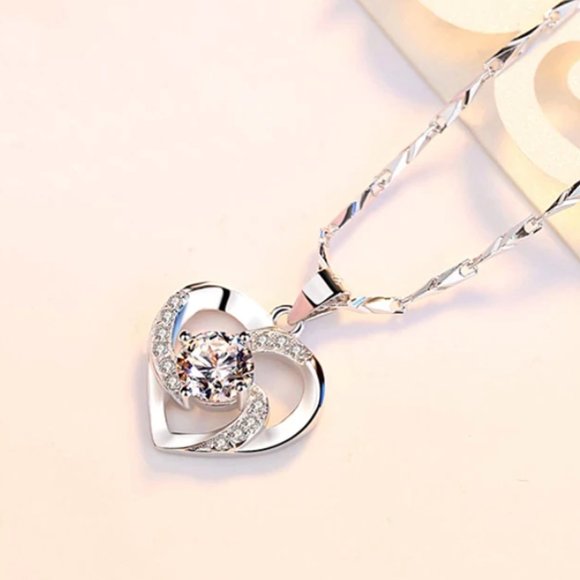 Jewelry - 2ct Round Cut Crystal Double Heart Pendant